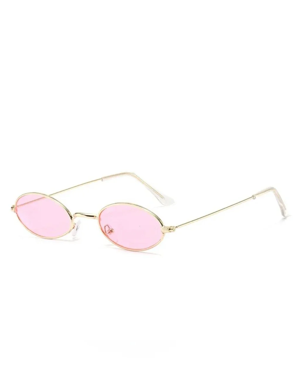 Unisex Gold Frame Oval Sunglasses with Pink Lenses